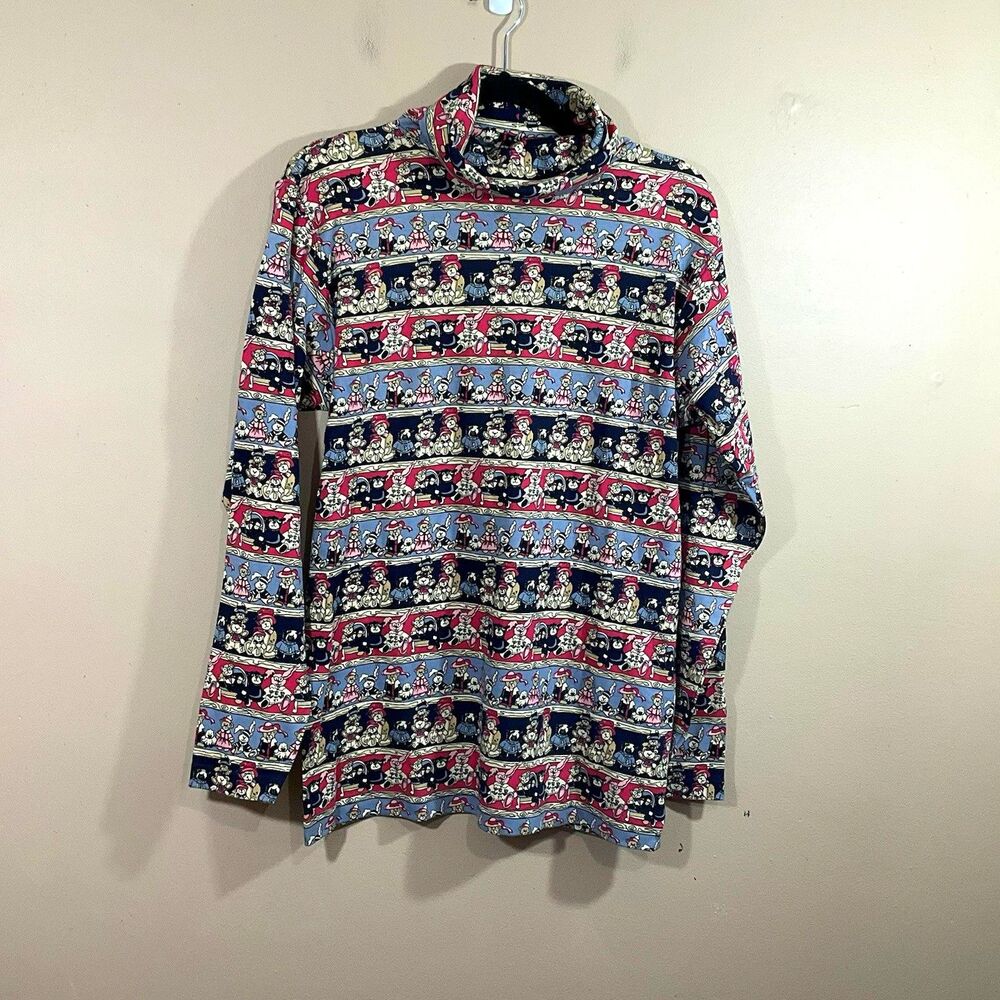 VTG Eagles Eye Womens Teddy Bear Turtleneck Shirt M Blue Kidcore 90s Toys NWT